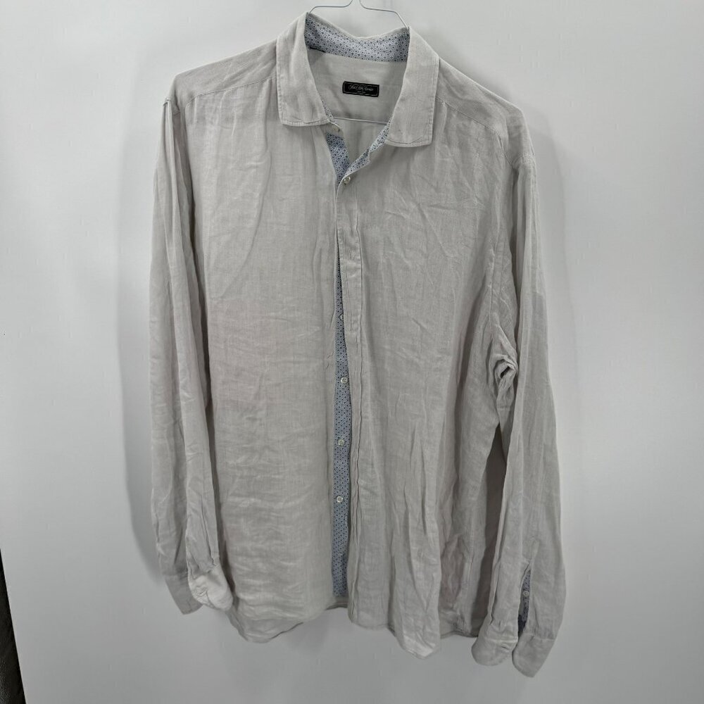 Saks Fifth Avenue New York Two Shirt Lot Mens XL Linen Solid & Plaid Long-Sleeve